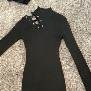 No Boundaries Black Bodycon Dress Long Sleeve Mock Neck